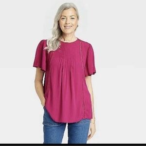 Knox Rose Magenta Pleated Blouse